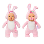 Two baby bunny dolls one with the pacifier in mouth