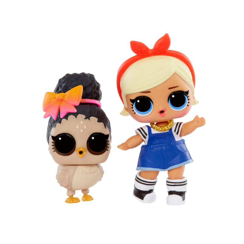 Two colorful dolls with unique hairstyles and outfits on a white background