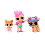 Three colorful toy figures with different hairstyles and outfits on a white background