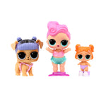 Three colorful dolls with different hairstyles and outfits on a white background