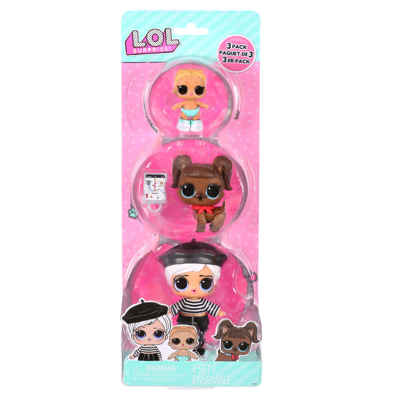 Packaged set of three LOL Surprise dolls with pink background