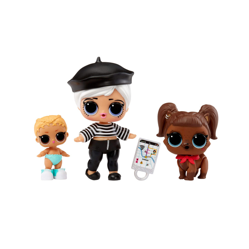 Three dolls with different hairstyles and outfits on a white background