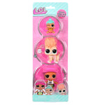 Packaged set of  Three LOL Surprise dolls with pink and clear window