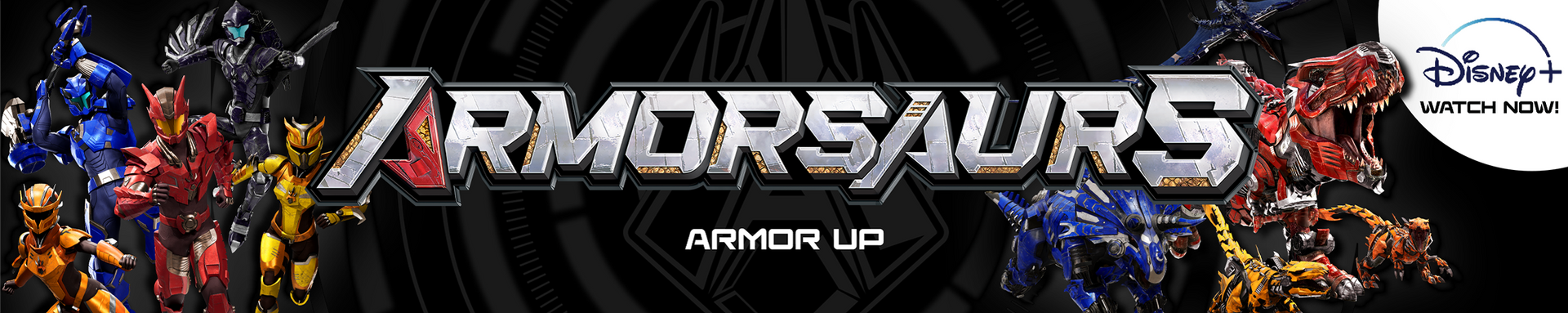 Promotional banner for 'Armorsaurs' with characters in armor and the Disney+ logo.