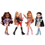 Four Bratz Pop Starz dolls with different hairstyles and outfits on a white background