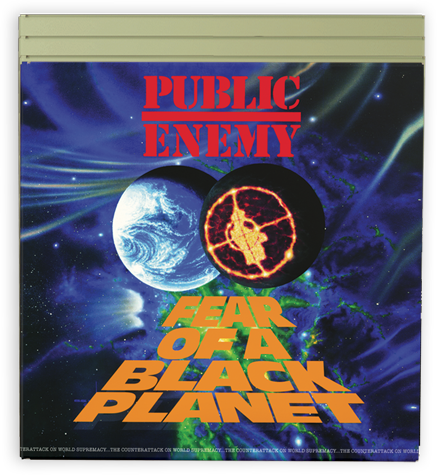 Album cover for Public Enemy's 'Fear of a Black Planet' with space-themed design Miniverse album cover