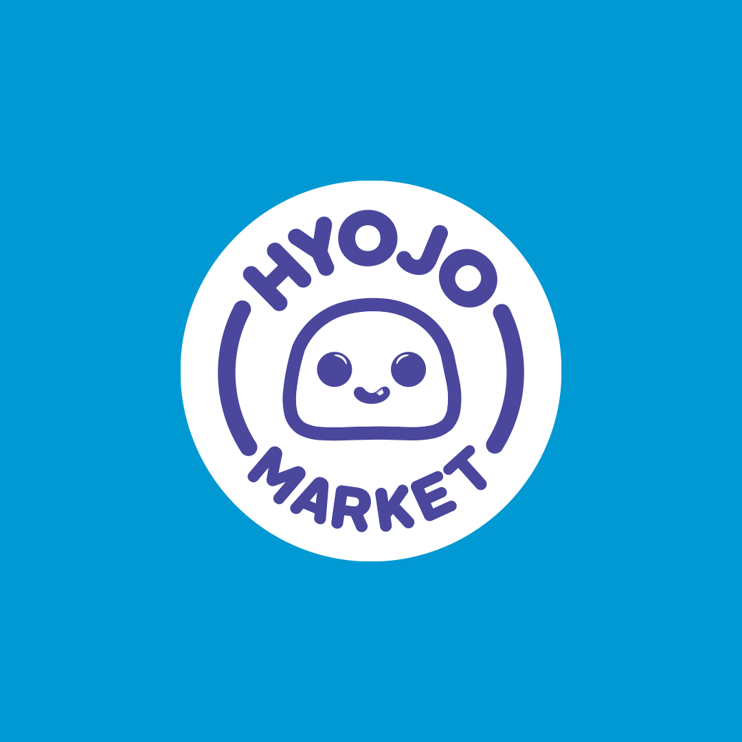 Hyojo Market logo with a smiling face design on a blue background