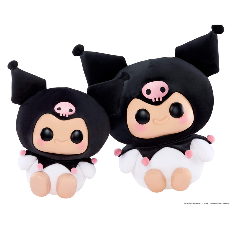 Large Kuromi on left side with Extra Large Kuromi on the right side on a white background