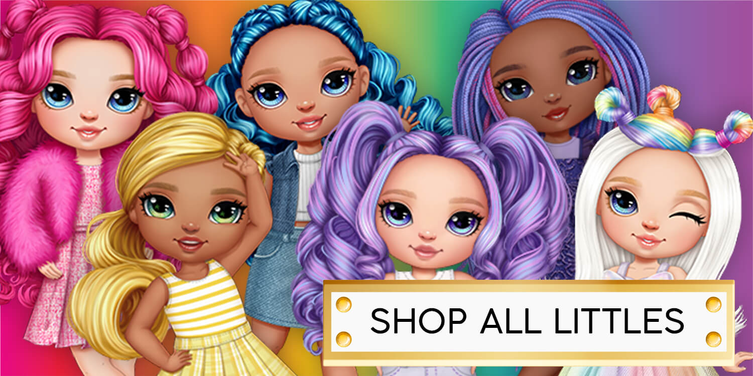 close up art image of rainbow high littles dolls