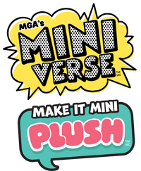 Logo for MGA's Mini Verse with text 'Make it Mini Plush' on a white background