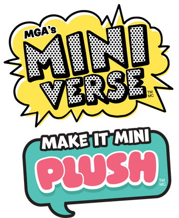 Logo for MGA's Mini Verse with text 'Make it Mini Plush' on a white background