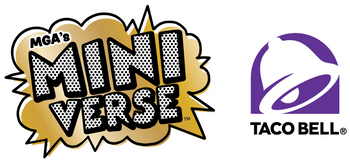 Logos of MGA's MiniVerse and Taco Bell on a white background