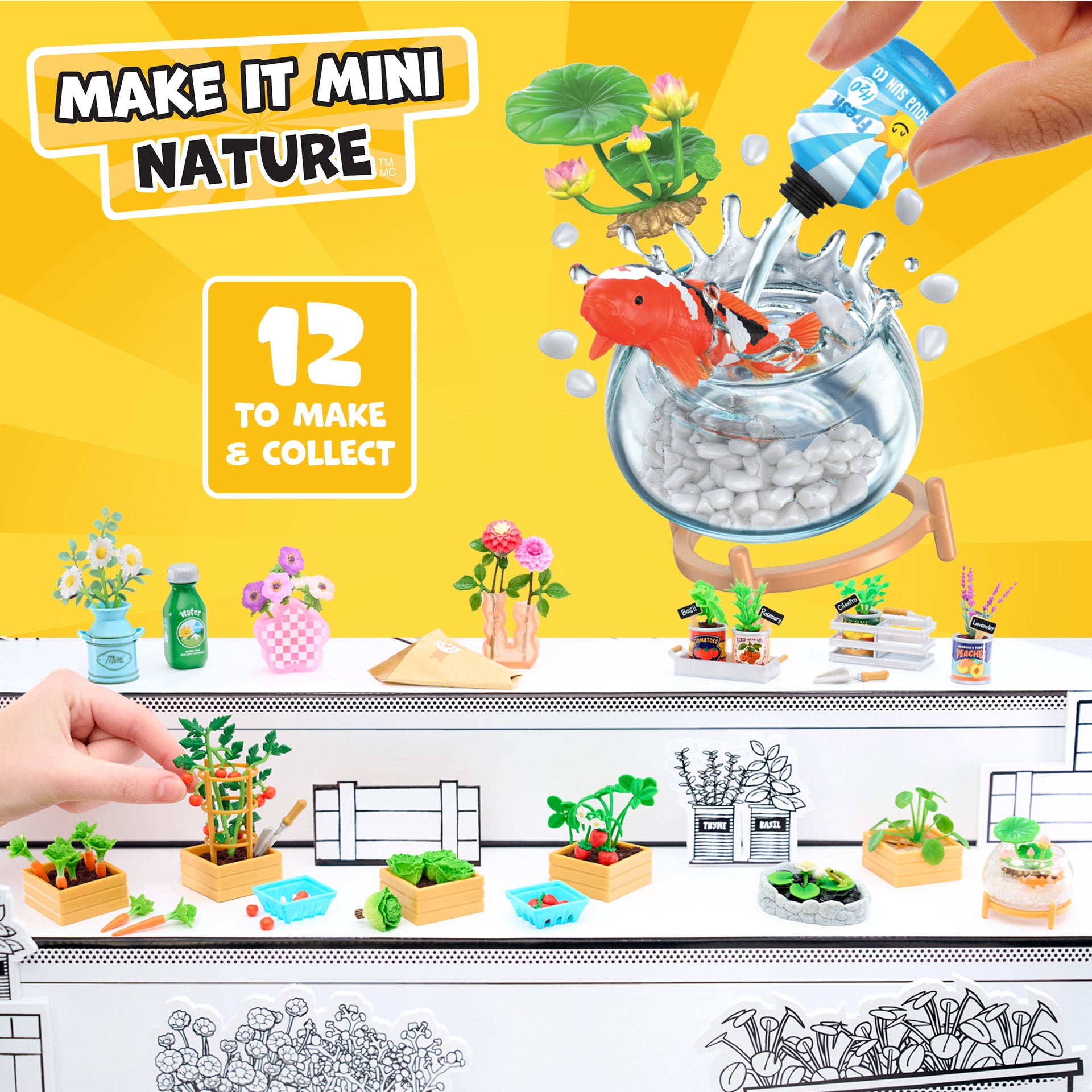 Make it Mini Nature on yellow background with Miniverse nature items , 12 to collect and make