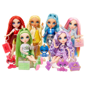Rainbow Hight Shimmer Dolls with pets group shot