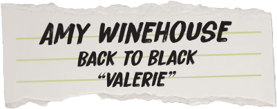 Amy Winehouse Back to Black Valerie' text on a white background