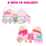 Two toy sets with dolls and accessories on a white background, featuring text '2 Sets to Collect!'.