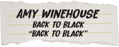 Album cover with 'Amy Winehouse Back to Black' text on a white background