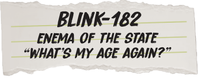 Torn piece of paper with 'Blink-182' album text on a white background