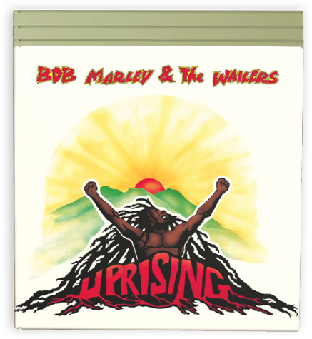 Album cover of 'Uprising' by Bob Marley & The Wailers with a person with raised arms and a colorful background.
