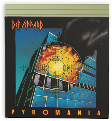 Album cover of Def Leppard's 'Pyromania' with a fiery design and text.