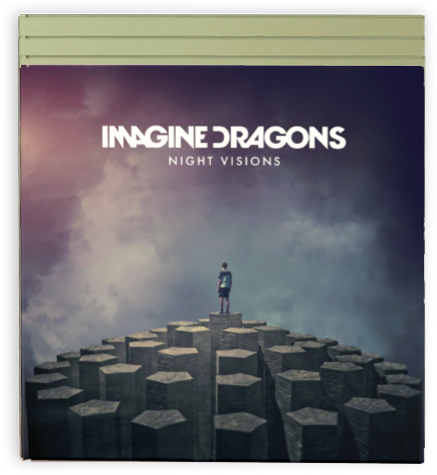 Album cover for 'Night Visions' by Imagine Dragons with a person standing on geometric steps.