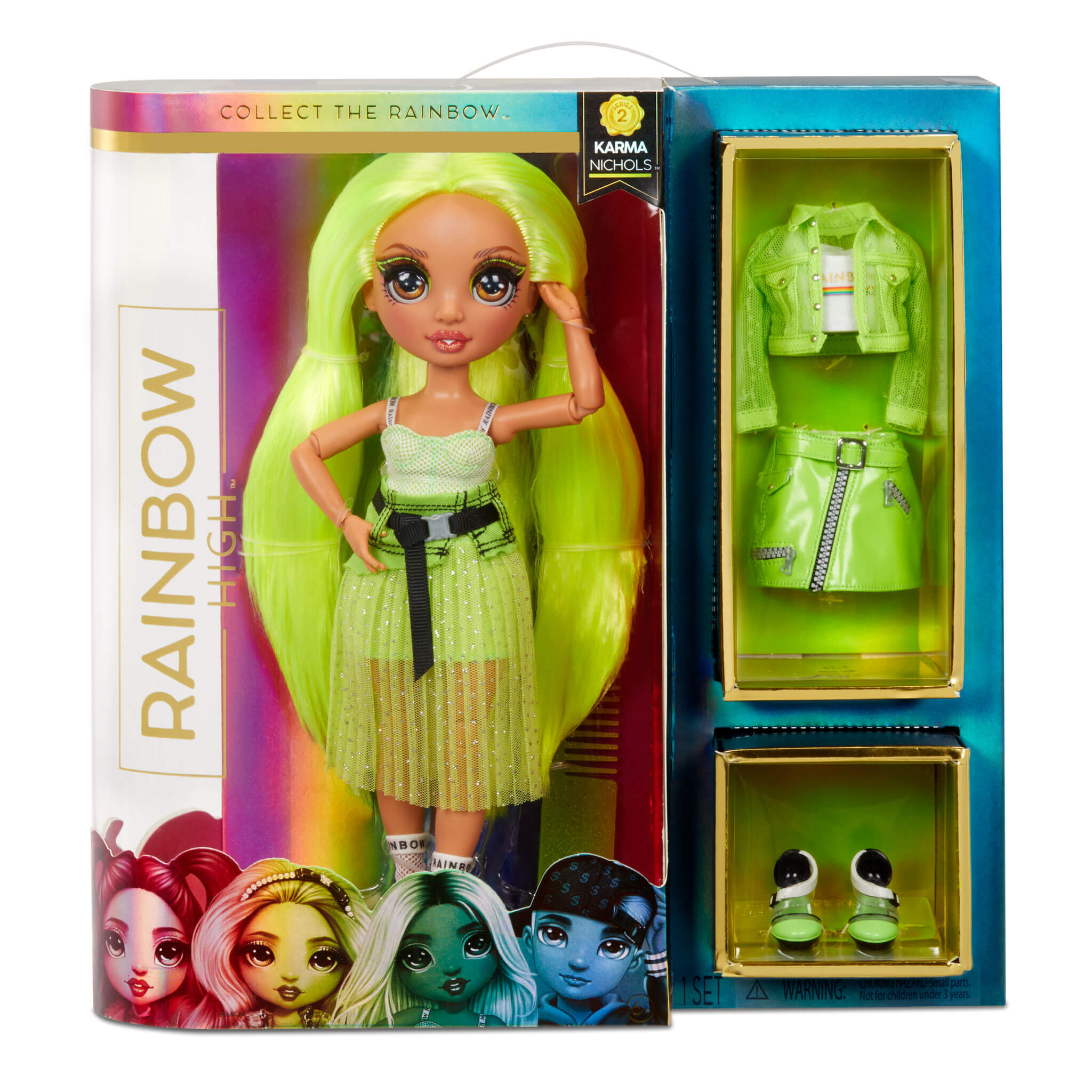 Rainbow High Karma Nichols – Series 2 Neon Green Fashion Doll with 2  Complete Outfits and Accessories