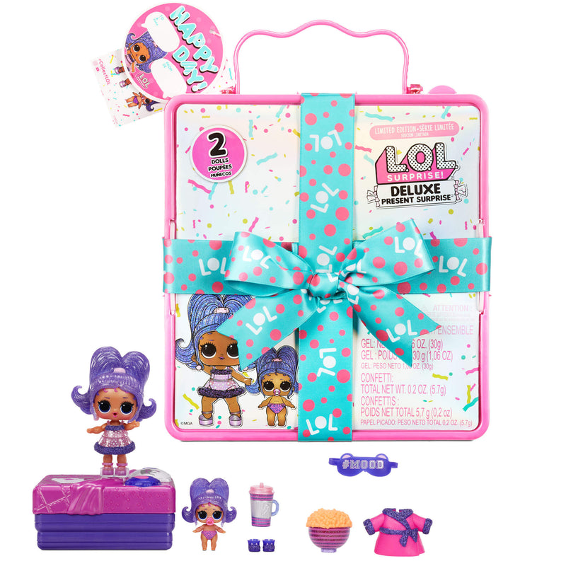 LOL Surprise Deluxe Present Surprise Slumber Party Theme with Exclusive Doll & Lil Sister - shop.mgae.com